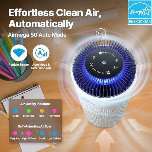 Compact white bedroom purifier with air monitor — photo 3